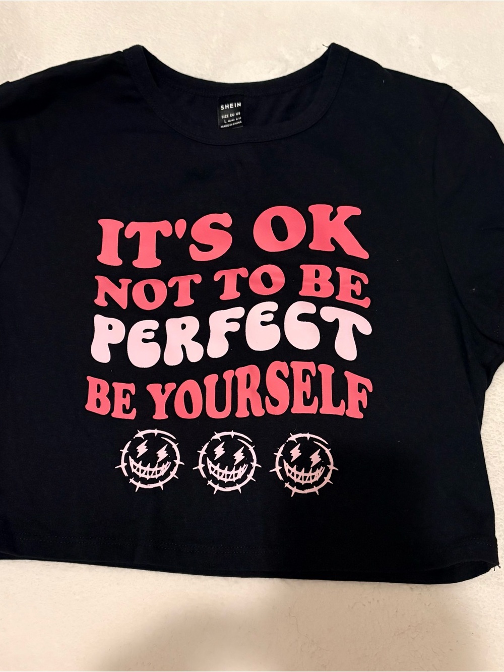 Graphic Slogan Black Tee with Pink Design